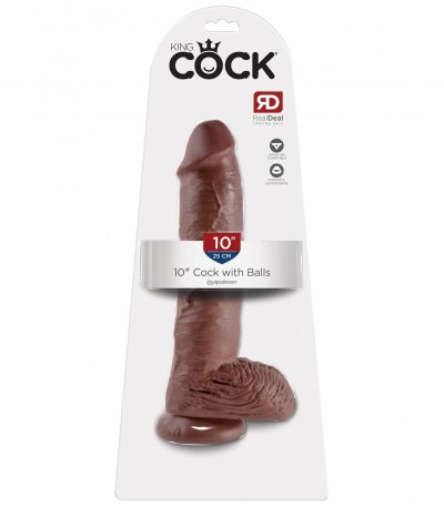 10" COCK WITH BALLS BROWN - Imagen 2