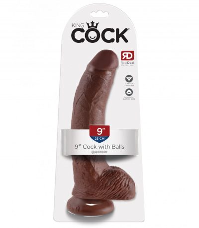 9" COCK WITH BALLS BROWN - Imagen 2