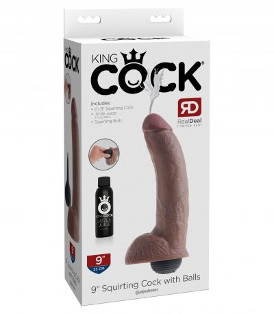 9" SQUIRTING COCK WITH BALLS BROWN - Imagen 2