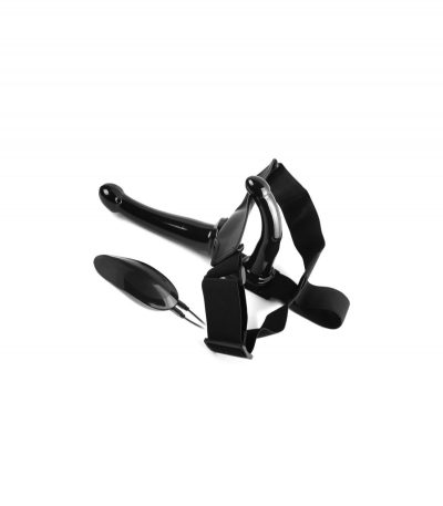 BLACK MAGIC DOUBLE STRAP-ON HARNESS W/ VIBRATION 17'8 CM BLACK - Imagen 4