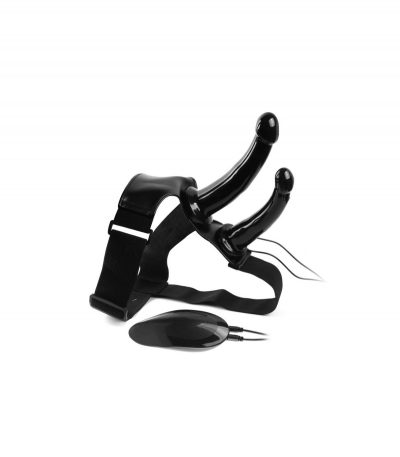 BLACK MAGIC DOUBLE STRAP-ON HARNESS W/ VIBRATION 17'8 CM BLACK - Imagen 5