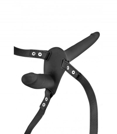 DOUBLE BLACK SILICONE STRAP-ON HARNESS 15"5 CM - Imagen 3