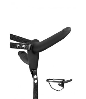 DOUBLE BLACK SILICONE STRAP-ON HARNESS 15"5 CM