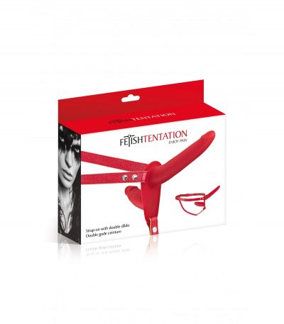 DOUBLE RED SILICONE STRAP-ON HARNESS 15"5 CM - Imagen 2