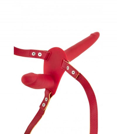 DOUBLE RED SILICONE STRAP-ON HARNESS 15"5 CM - Imagen 3