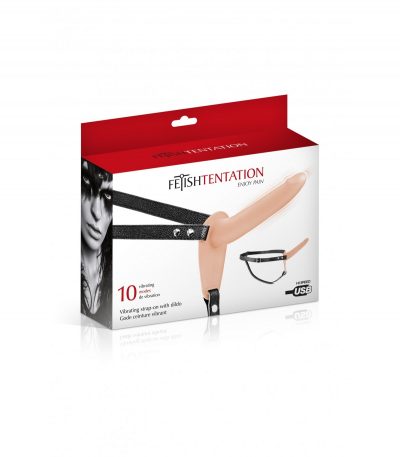 STRAP-ON FLESH SILICONE HARNESS USB VIBRATOR 15"5 CM - Imagen 2