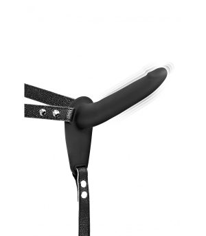 STRAP-ON BLACK SILICONE HARNESS USB VIBRATOR 15"5 CM