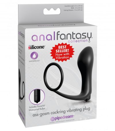 ASS-GASM COCKRING VIBRATING PLUG BLACK - Imagen 2