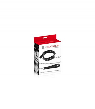 ADJUSTABLE BLACK COLLAR WITH RING  SPIKES AND STRAP - Imagen 2