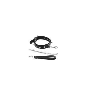 ADJUSTABLE BLACK COLLAR WITH RING  SPIKES AND STRAP