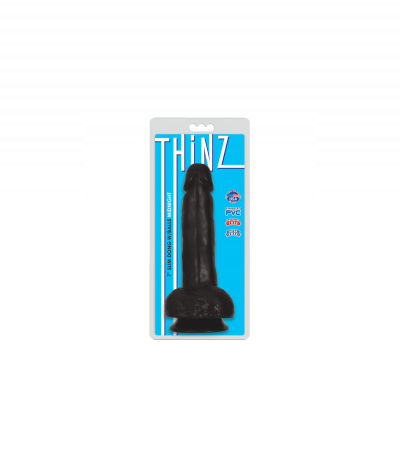 THIN DILDO WITH THINZ TESTICLES BLACK 17'80 CM - Imagen 2