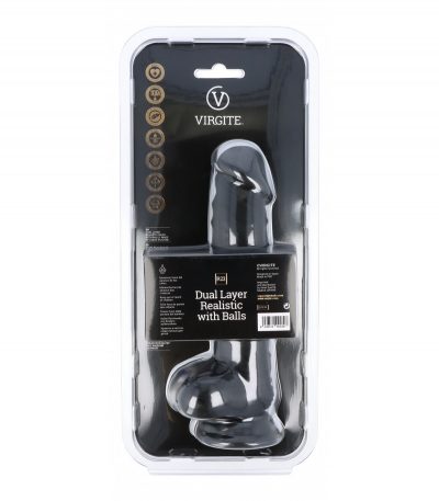 DUAL LAYER REALISTIC 20CM WITH BALLS R23 BLACK - Imagen 3