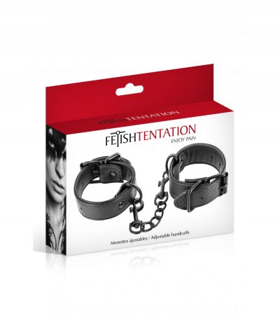ADJUSTABLE BLACK HANDCUFFS WITH BUCKLE - Imagen 2