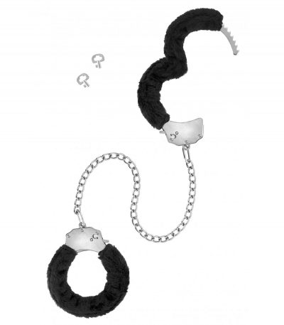 BLACK PLUSH HANDCUFFS WITH LONG CHAIN - Imagen 3