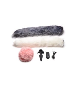 VIBRATOR PLUG W/ CONTROL AND 3 DIFFERENT TAILS