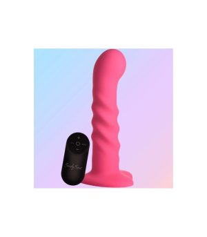 STRIATED SILICONE VIBRATOR WITH PINK CONTROL